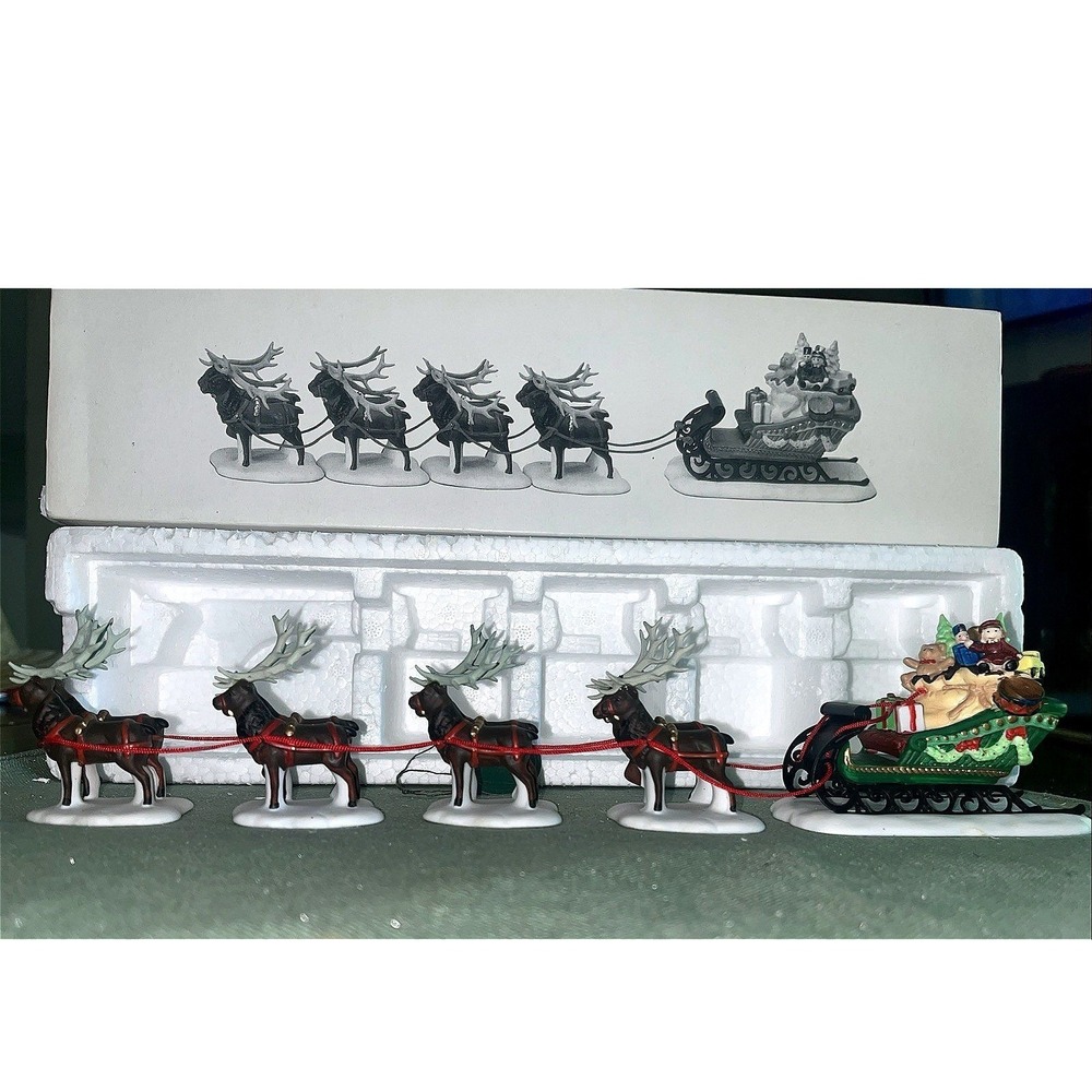 Dept Department 56 Heritage Village SLEIGH & EIGHT TINY REINDEER 56111~New!